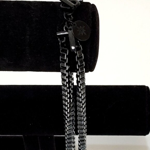 Nine West Double Strand Stainless Steel Square Link Chain Necklace Toggle Clasp - Picture 5 of 7